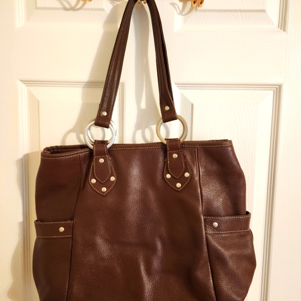 Dark brown genuine leather Kenneth Cole tote bag